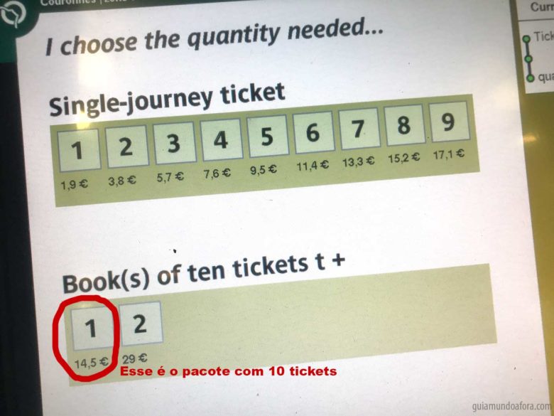 tickets de metrô em Paris