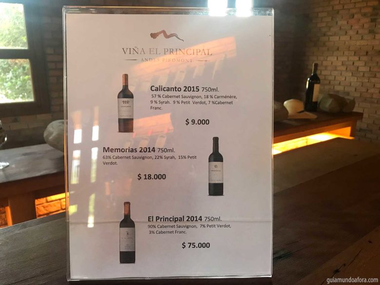 preços vinhos El Principal em Santiago